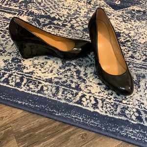 Jcrew black leather wedges